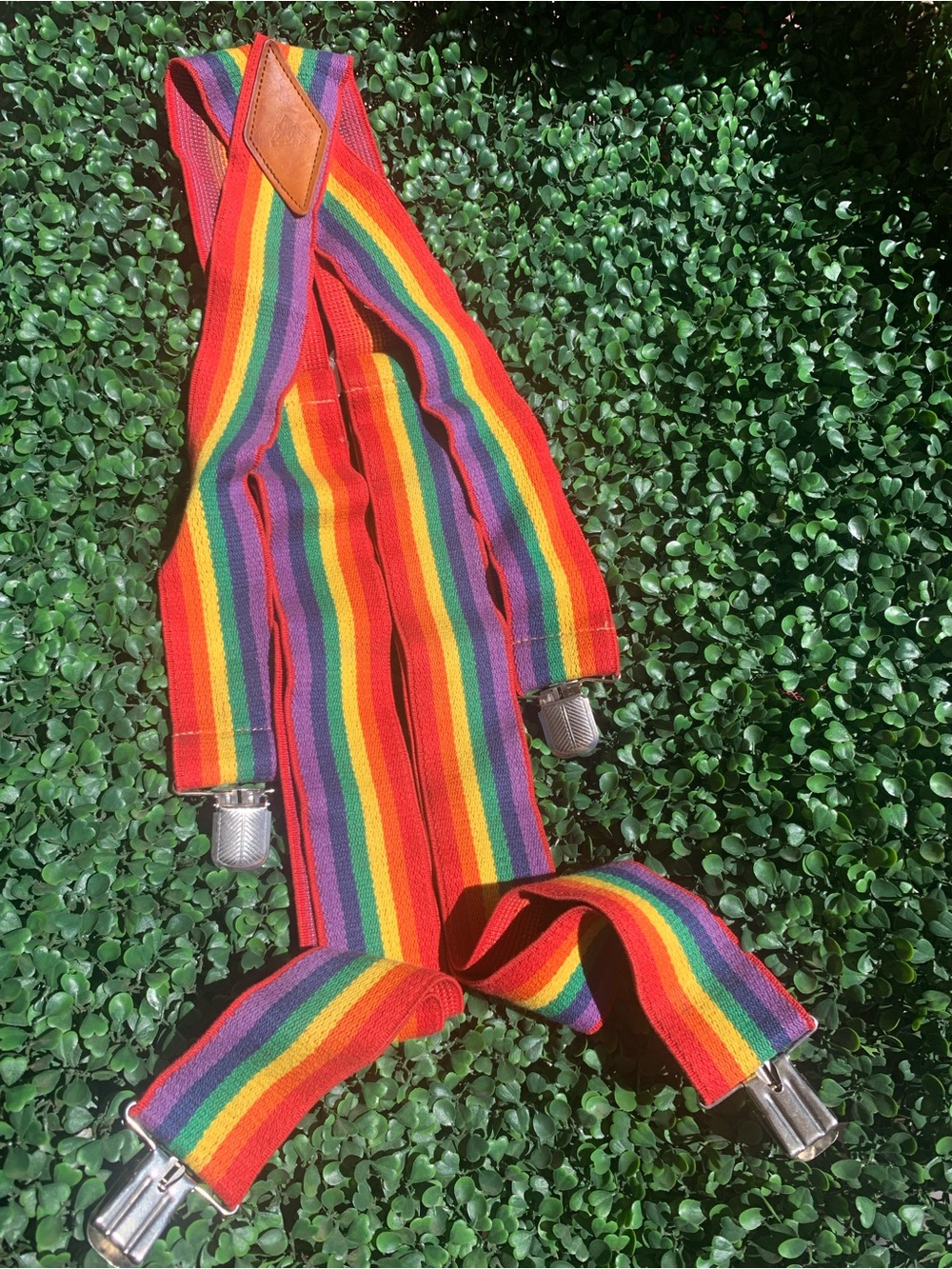 Vintage 70s 80s LEEGIN rainbow striped clown style suspenders